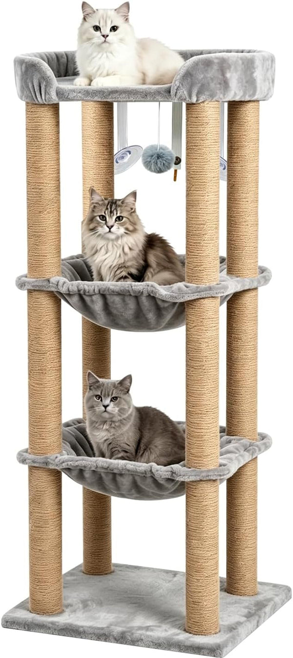 Cat Scratching Post, 4 Scratch Post, Cat Tower for Indoor Cats with Plush Cat Hammocks, Stable Cat Tree & Cat Perch, for Indoor Small Medium Large Cats (44.88'')1