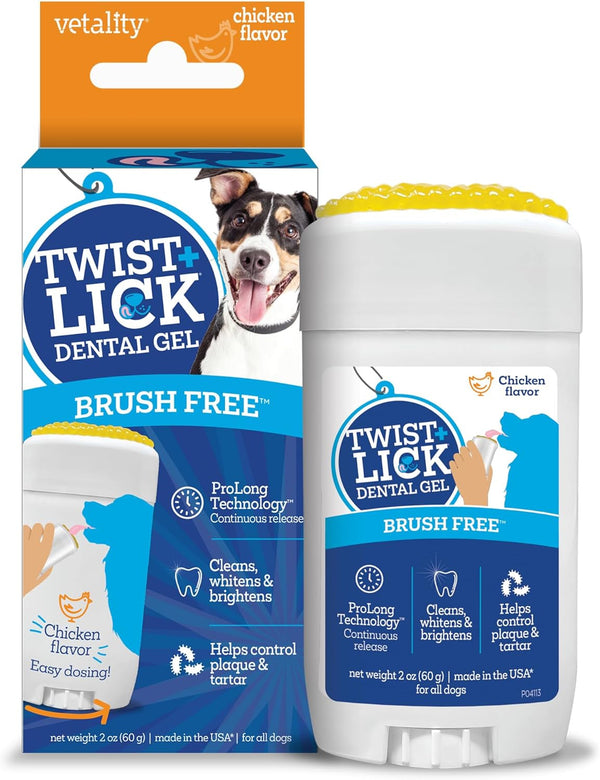 Twist + Lick Dental Gel for Dogs, Cleans Teeth and Freshens Breath for 24 Hours, Chicken Flavor, 2 Oz, 30 Day Supply1