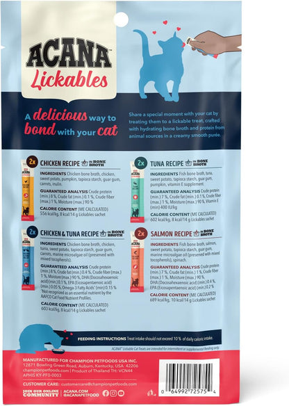 ACANA Lickables Cat Treats Variety Pack .5Oz. Tubes (8 Ct., 2 of Each) | High Protein, Skin & Coat, Immune Support2