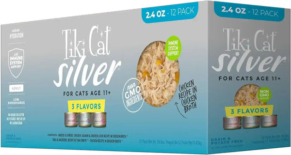 Tiki Cat Silver Wet Cat Food for Seniors, Variety Pack, 2.4 Oz. Cans (12 Count)1