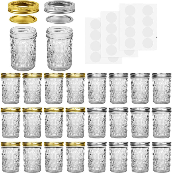Mason Jars 8 Oz, 24 Pack Small Canning Jars 8Oz Half Pint Glass Jars | Small Mason Jars with Regular Lids and Bands, Ideal for Jelly Jam Honey Wedding Favors Shower Favors Food1