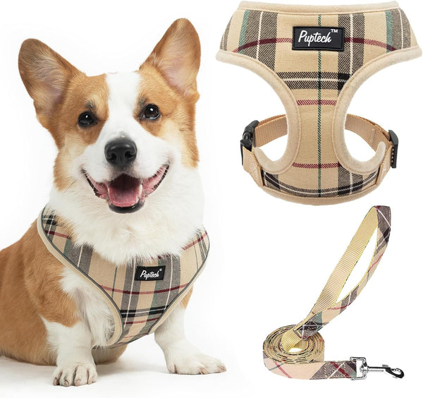 PUPTECK Soft Mesh Dog Harness Small Sized and Leash Set Pet Puppy Cat Comfort Padded Vest No Pull Harnesses, Beige, S53