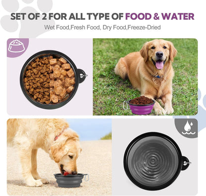 Collapsible Dog Bowl Large 34Oz, Travel Dog Water Bowl Portable | 2 Pack, 2 Carabiner Clips, Silicone Travel Dog Bowl Foldable, Feeding Watering Dish Bowl, for Parking, Walking, Camping3