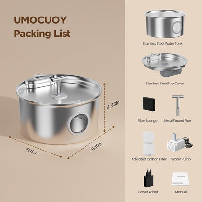 Cat Water Fountain Stainless Steel: 2.6L Cat Fountain for Drinking - Pet Water Fountain for Cats Indoor - Automatic Pet Water Dispenser Bowl - Best Auto Feeding Supplies Gift for Small Dog Large Kitty9