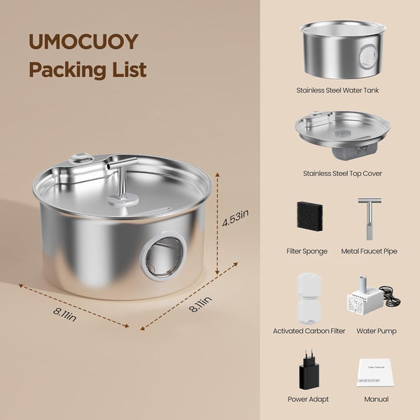 Cat Water Fountain Stainless Steel: 2.6L Cat Fountain for Drinking - Pet Water Fountain for Cats Indoor - Automatic Pet Water Dispenser Bowl - Best Auto Feeding Supplies Gift for Small Dog Large Kitty9