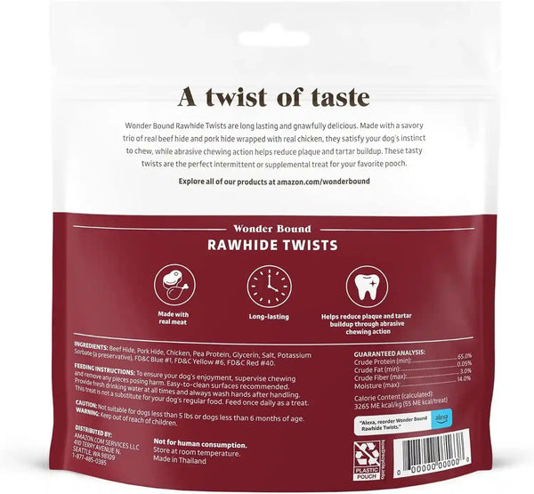 Amazon Brand - Wonder Bound Chicken Flavor Dog Rawhide Twist Sticks, 70 Count, 1.08 Pound (Pack of 1)2