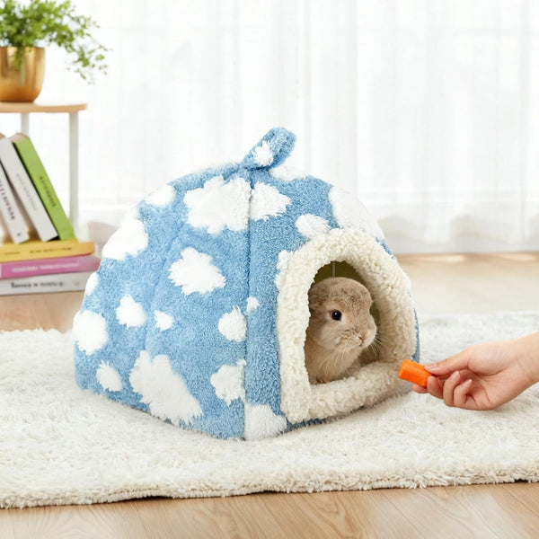 Bunny Bed Blue Sky with Cloud Pattern House for Rabbit Guinea Pig Hiding Hut Small Animals Hideaway Indoor Habitat for Bunny Guinea Pigs (Blue)4