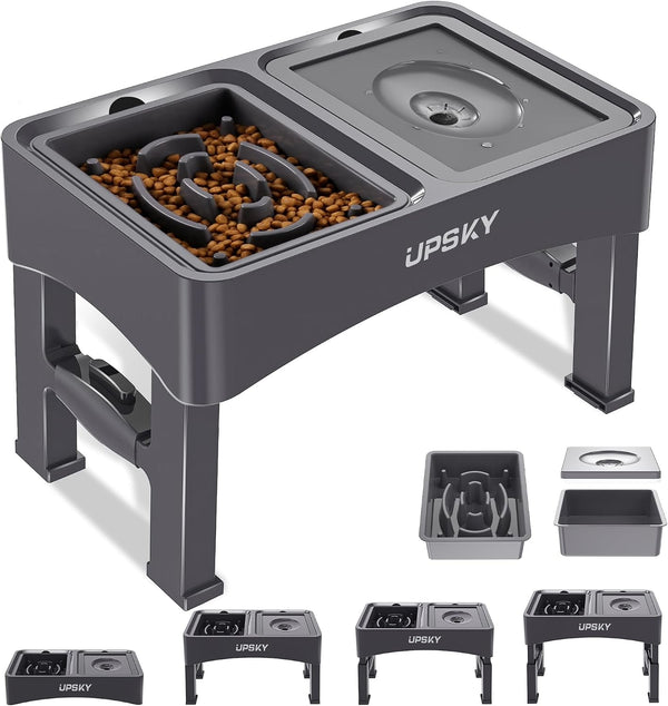 UPSKY 2-In-1 Elevated Dog Bowls Slow Feeder, 4 Height Adjustable Raised Bowl Stand, No Spill Dog Water Bowls, Anti-Slip Food and Water Bowls for Small Medium Dogs(Not Include Stainless Steel Bowl)1