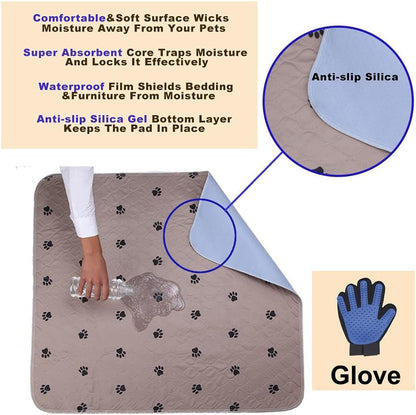 Washable Dog Pee Pads with Puppy Grooming Gloves,Puppy Pads,Reusable Pet Training Pads,Large Dog Pee Pad,Waterproof Pet Pads for Dog Bed Mat,Super Absorbing Whelping Pads2