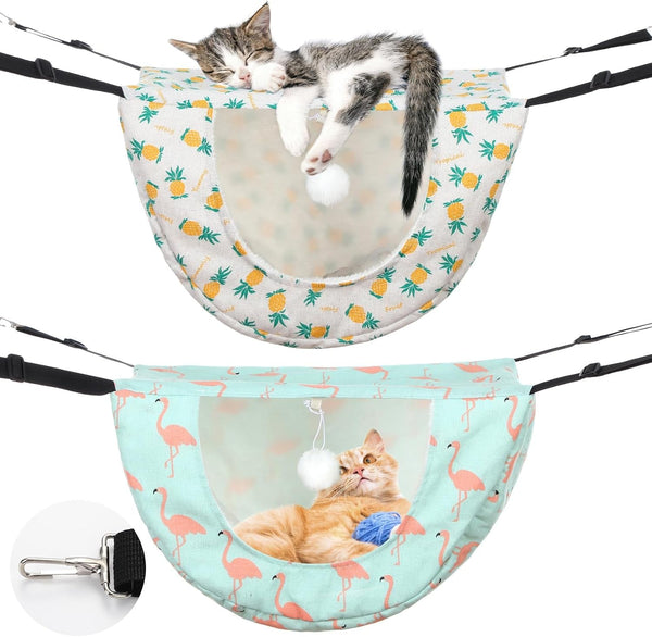 Unittype 2 Pieces Cat Cage Hammock Hanging Pet Bed Double Layer Soft Plush Hanging Pet Comfortable Hammock Bed for Indoor Kitten Ferret Hamster Rabbit or Small Animals, 2 Styles(Plaid)8