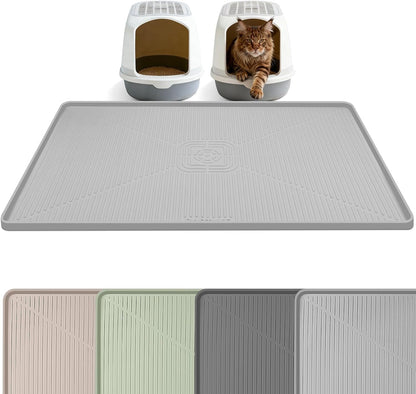 Silicone Cat Litter Mat 47" X 35" Cat Mat for Litter Box, Khaki | Extra Large Cat Litter Trapping Mat for Floor, Waterproof, Non-Slip Kitty Litter Box Mat with Raised Edge, Easy to Clean12