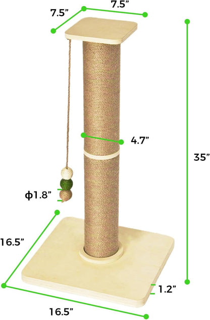 TINYBEAST Wooden Cat Scratching Post, Sturdy 35'' Tall Natural Sisal Cat Scratcher with Thick Solid Wood Base for Adult Cats Indoor, Jumbo Durable Stable Cat Scratcher Tower6