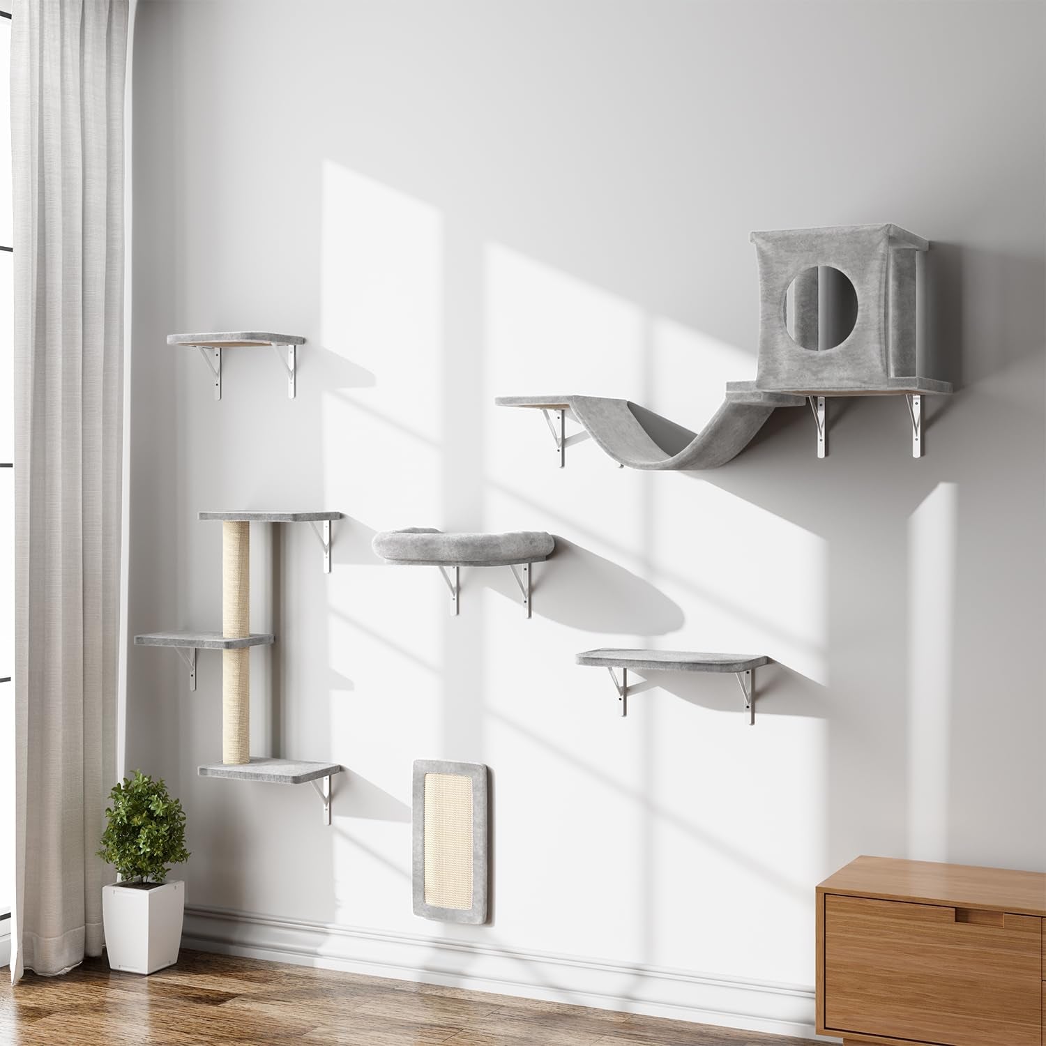 nunu-lab-wall-mounted-cat-furniture-set-6-pcs-climber-set-with-house-bridge-steps-scratcher-board-diy-walls-playground-indoor-cat-shelves-gray