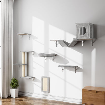 NUNU LAB Wall Mounted Cat Furniture Set - 6 Pcs Climber Set with House, Bridge, Steps, Scratcher Board - DIY Walls Playground, Indoor Cat Shelves - Gray16