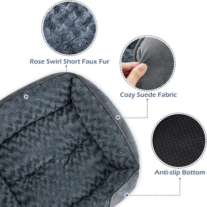 INVENHO Rectangle Washable Orthopedic Dog Bed for Small, Medium and Large Dogs, Soft Calming, Sleeping Puppy Bed Durable Pet Cuddler with Anti-Slip Bottom, S (20"X19"X6")4