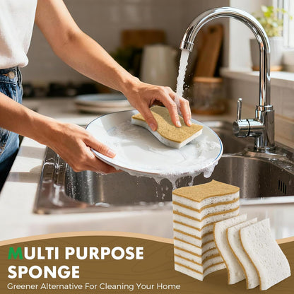 12 Pack Natural Biodegradable Kitchen Non Scratch Sponges,Compostable Plant Based Coconut Cellulose Sponge,Eco Friendly Reusable Dish Scrubber Sponge for Pots, Pans & Household Cleaning6