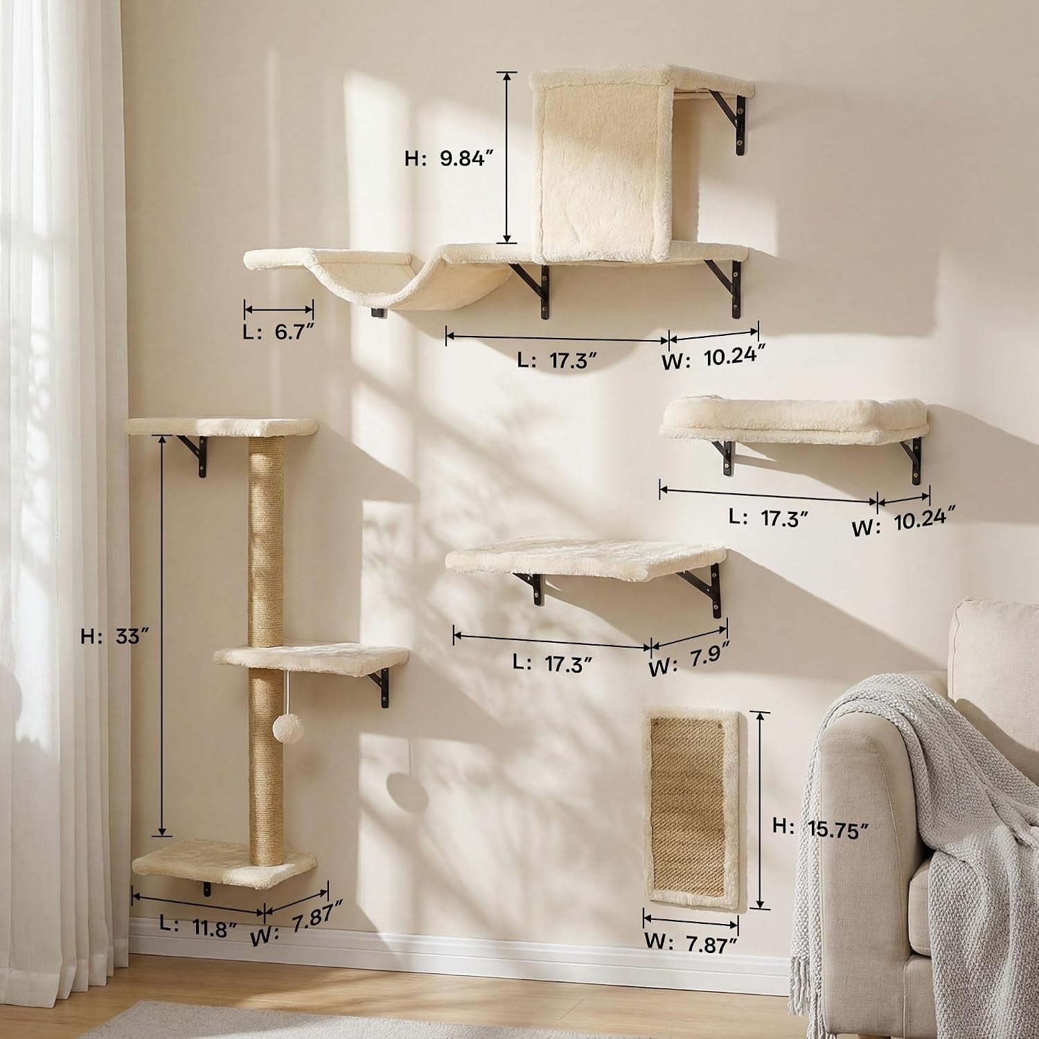 mewang-5-in-1-cat-wall-shelves-cat-climbing-furniture-with-wall-mounted-perch-lounge-for-indoor-cats-space-saving-wall-pet-shelves-for-play-rest-beige