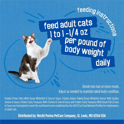Purina Friskies Wet Cat Food Variety Pack, Oceans of Delight Flaked and Prime Filets - (Pack of 40) 5.5 Oz. Cans8