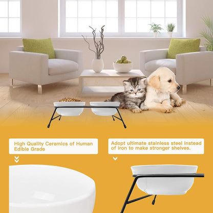 Anti-Vomiting Raised Cat Bowls - 2 × 13 Oz Ceramic Cat Food & Water Bowls with Non-Slip Stainless Steel Stand, Dishwasher Safe for Indoor Cats4