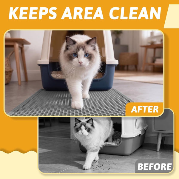 Pieviev Cat Litter Mat Double Layer Waterproof Urine Proof Trapping Mat 1 Pack (Gray, 24X15 Inch (Pack of 1)) | Honeycomb Design Catches Scattered Particles to Stop Tracking, Urineproof Base Protects Floors, Easy to Clean5