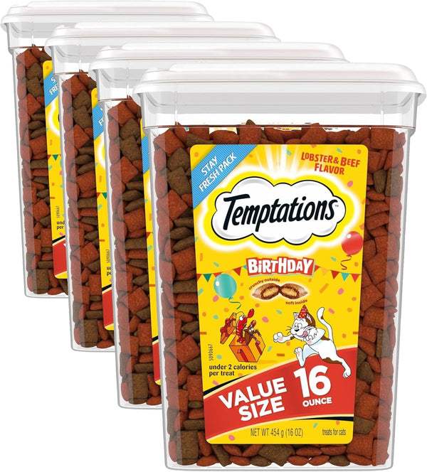 Temptations Birthday Crunchy and Soft Cat Treats, Lobster & Beef, 16 Oz | Crunchy Outside, Soft Inside, under 2 Calories per Treat, 100% Complete & Balanced for Adult Cats, Stay-Fresh Resealable Tub11