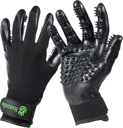 H Handson Pet Grooming Gloves - Patented #1 Ranked, Award Winning Shedding, Bathing, & Hair Remover Gloves - Gentle Brush for Cats, Dogs, and Horses (Black, Medium)1