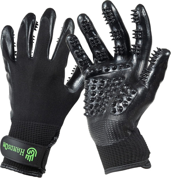 H Handson Pet Grooming Gloves - Patented #1 Ranked, Award Winning Shedding, Bathing, & Hair Remover Gloves - Gentle Brush for Cats, Dogs, and Horses (Black, Medium)1