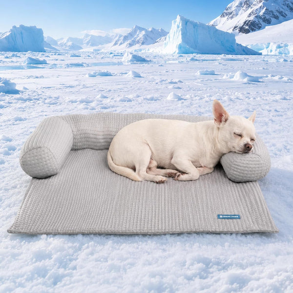 Spark Paws Cooling Couch Cover Dog Bed, Furniture Protector Mat, Non-Toxic Washable Pet Cooling Pad for Large & Small Dog - Hearts Blue - Size M28
