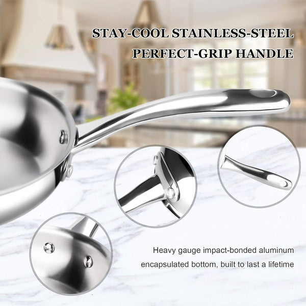 Tri-Ply Stainless Steel Stir Frying Pan, 10 Inch Induction Skillet | Whole Clad Stainless Steel Wok Pan for Stir Fry, Sautéing and Quick Meals3