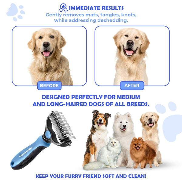 Undercoat Rake for Dogs & Cats, Dematting Comb with Extra Wide Double-Sided Stainless Steel Teeth for Detangling, Deshedding, Brushing, Thinning & Removing Shed Fur, Knots, Mats, and Tangles in Pets5