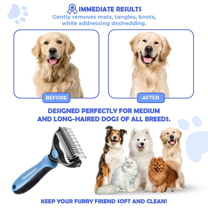 Undercoat Rake for Dogs & Cats, Dematting Comb with Extra Wide Double-Sided Stainless Steel Teeth for Detangling, Deshedding, Brushing, Thinning & Removing Shed Fur, Knots, Mats, and Tangles in Pets5
