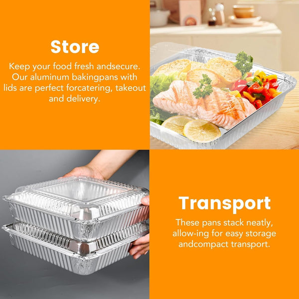 40 Pack 8X8 Inch Aluminum Pans with Clear Plastic Lids - Square Baking Cake Pans - Foil Pans with Lids - Disposable Food Containers Great for Cooking, Heating, Storing, Prepping Food6