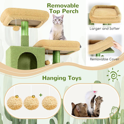 Globlazer Cactus Cat Tree Tower 76-Inch Extra Tall Multi-Level Cat Furniture with Cozy Condos,Interactive Toys and Perches for Large Cats, Perfect for Climbing, Scratching, and Play, F76, Green5