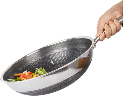 12.5" 316L Stainless Steel Honeycomb Non Stick Wok Pan Stir-Fry Wok with Lid,Skillet with Stay-Cool Handle PFOA Free Suitable for Induction, Ceramic, Electric, and Gas Cooktops2