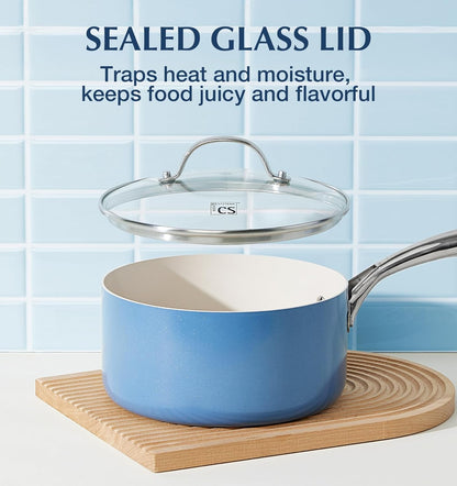 Small Saucepan with Lid, 1 Quart Nonstick Sauce Pan with PFAS-FREE Ceramic Coatings, Non-Toxic, Scratch-Resistant Small Cooking Pot with Lid, 1QT Small Sauce Pan, Blue3
