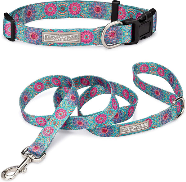Lucky Love Dog - Easy Click Buckle Dog Collar with Leash Set Combo, Durable & Comfortable for Male & Female Dogs, Pet Collar for Medium Dogs, Secure Fit - Blackbird Combo, Medium20