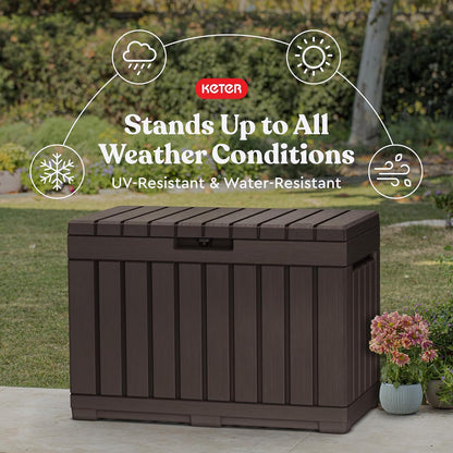 Keter Kentwood 50 Gal Outdoor Storage Box and Patio Side Table | Brown, Resin, Compact, Weatherproof, Lockable, Durable, Easy Assembly, Organization, Patio Cushions Storage5