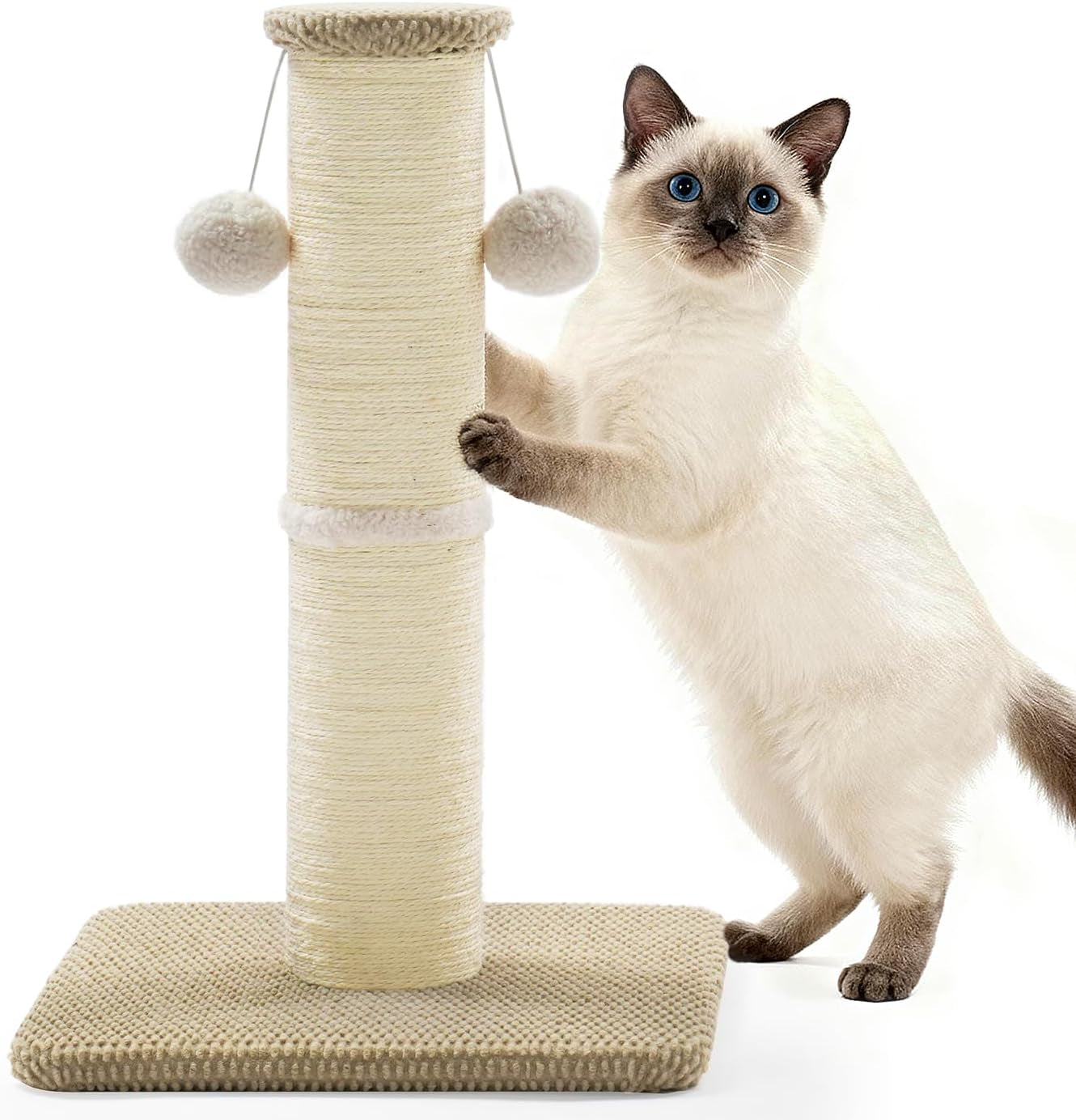made4pets-tall-cat-scratching-post-23-6-natural-sisal-cat-scratcher-with-hanging-balls-heavy-duty-and-thicker-scratching-post-for-indoor-cats-adults-sturdy-base-cat-scratch-post-beige