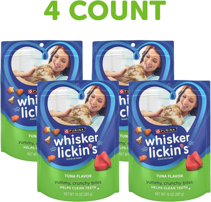 Purina Whisker Lickin'S Cat Treats, Crunchy and Yummy Tuna Flavor - (Pack of 4) 10 Oz. Pouches2