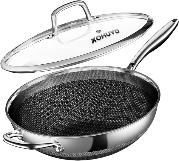 Wok Pan, 13-Inch Stainless Steel Woks & Stir-Fry Pans Nonstick, Wok Pan with Lid for Induction, Hybrid，Electric, Gas, Halogen, All Stoves, Professional PFOA Free Cookware, Dishwasher & Fast Heat1