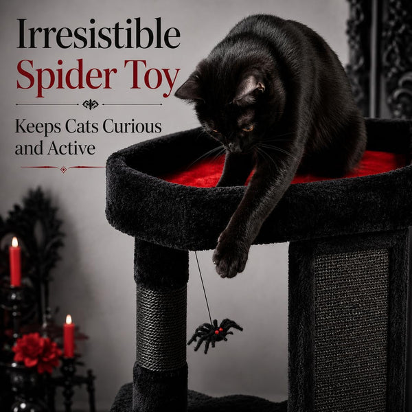 Gothic Cat Tree Tower with Coffin Bed for Indoor Cats, Black | Halloween Scratching Post｜ Spooky Sisal Scratcher｜Goth Cat Trees｜Interactive Spider Toys｜Activity Kitty Play Center5