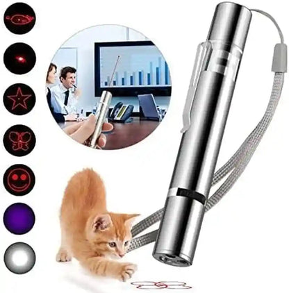 Cat Toys Laser Pointer Rechargeable Cat Laser Toy Interactive Cat Toys for Indoor Cats Kittenes Dogs LED Flashlight 7 Adjustable Patterns Red Light Remotes Teaching Tool USB2