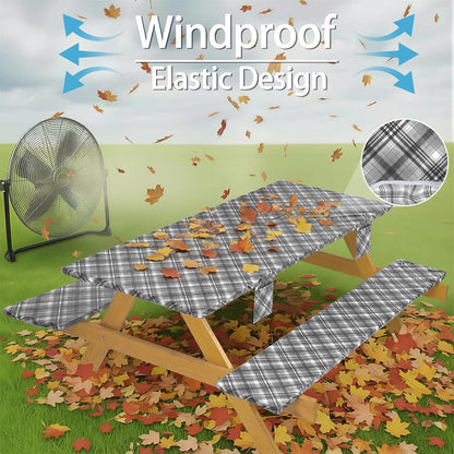 Fitted Waterproof Picnic Table Cover with Bench Covers Heavy Duty Elastic Outdoor Camping Tablecloth for 6 Foot Rectangle Tables Summer Rv Accessories Patio Garden Road Trip Essentials Gifts4