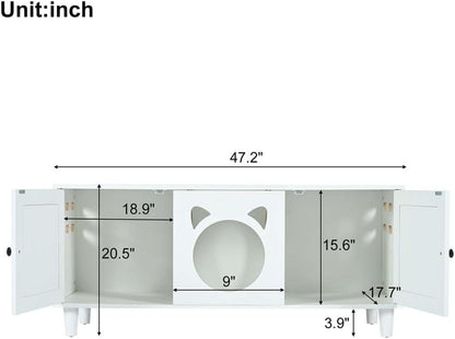 Anwick Cat Litter Box Enclosure Cabinet Furniture | Modern 2-In-1 Wooden Cat House Cabinet with Storage Hook and Scratch Board,White6