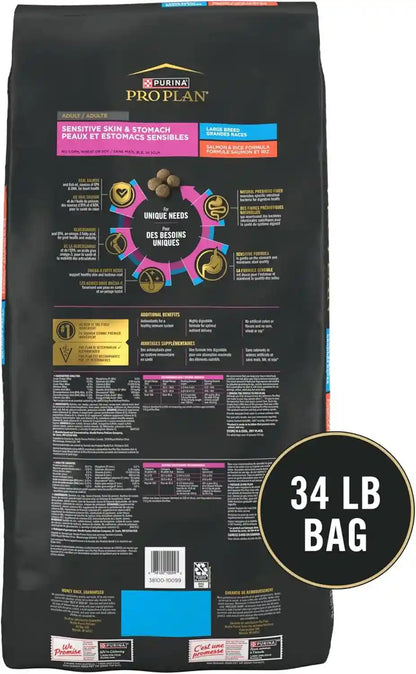 Purina Pro Plan Sensitive Skin and Stomach Dog Food Large Breed Salmon and Rice Formula - 34 Lb. Bag9