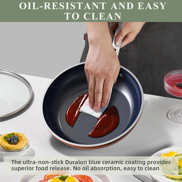 9Pc Cookware Set Healthy Duralon Blue Ceramic Nonstick Coated | Diamond Infused Scratch-Resistant, PFAS Free, Oven Safe, Induction Ready, Evenly Heats, Tempered Glass Lids, Stay-Cool Handle8
