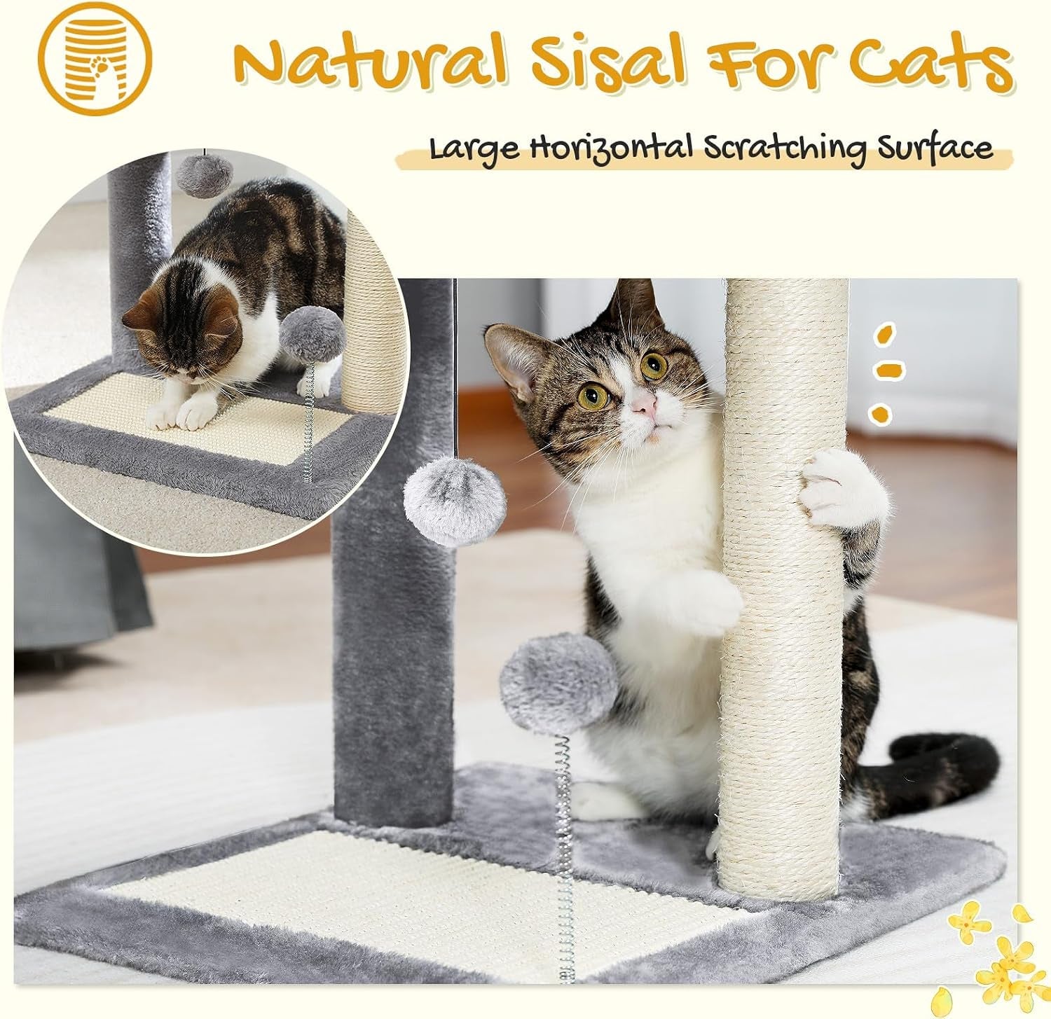 pawz-road-cat-scratching-post-with-bed-small-cat-tower-with-pad-ball-19-cat-stand-with-padded-removable-bed-full-sisal-scratching-post-scratcher-pad-dual-play-ball-for-kittens-indoor-cats