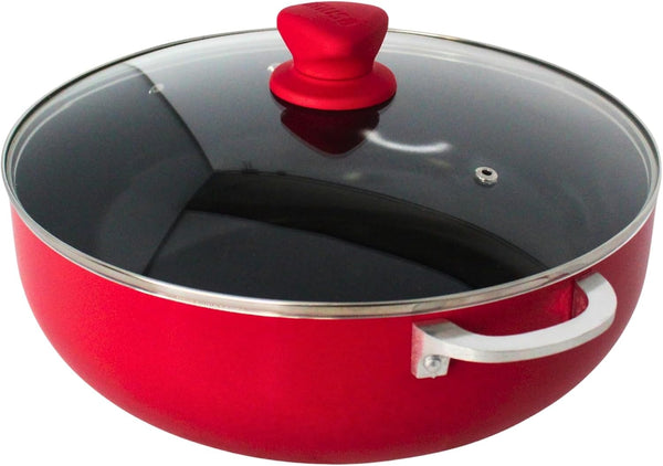 6.9 Qt Large Red Aluminum Dutch Oven Caldero with Black Ceramic Nonstick & Glass Lid – Big Rice, Stew, Cooking Pot for Soups, Beans, Braising & Traditional Hispanic Recipes1
