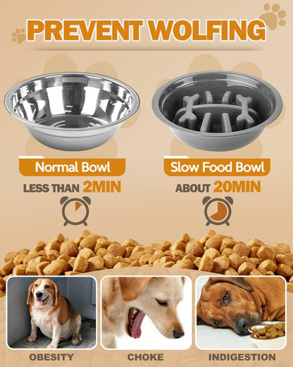 Jovrun Elevated Dog Bowls for Medium Large Size Dogs, Non-Slip Dog Feeder with 1*Stainless Steel Dishes & 1*Slow Feeder Bowl, 5 Heights Adjustable Raised Bowls to 3.15″-8.66″-9.84″-11.02″-12.2″5