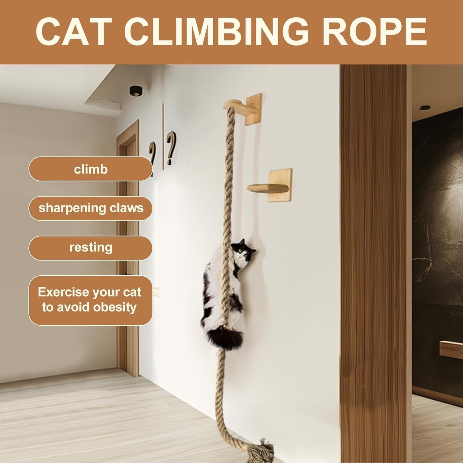cat-scratching-post-wall-mounted-climbing-rope-set-double-platform-sisal-rope-space-saving-easy-install-multi-level-cat-playground-light-brown